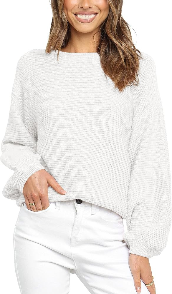 Puff Sleeve Ribbed Pullover | Amazon (US)