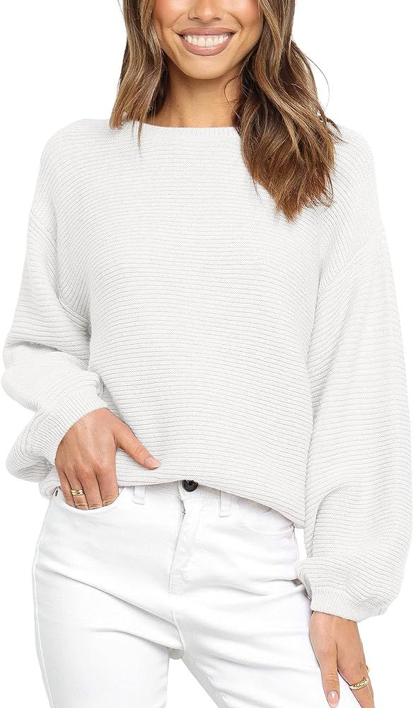 Puff Sleeve Ribbed Pullover | Amazon (US)