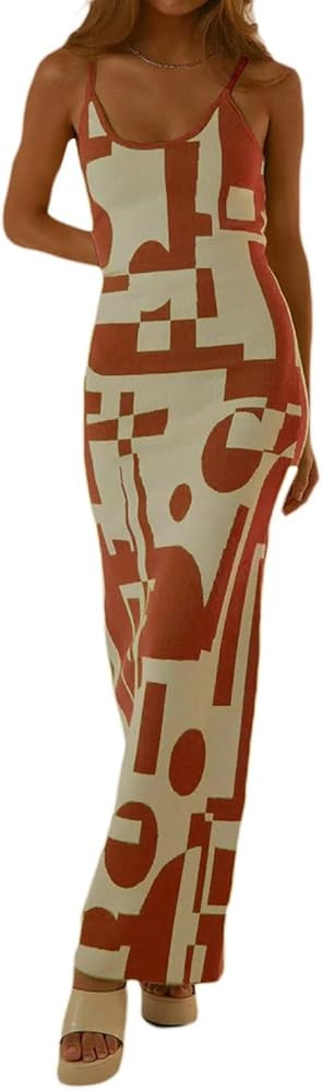 Melliflo Womens Sleeveless Maxi Tank Dress Spaghetti Strap Pattern Print Long Bodycon Dress Sexy ... | Amazon (US)