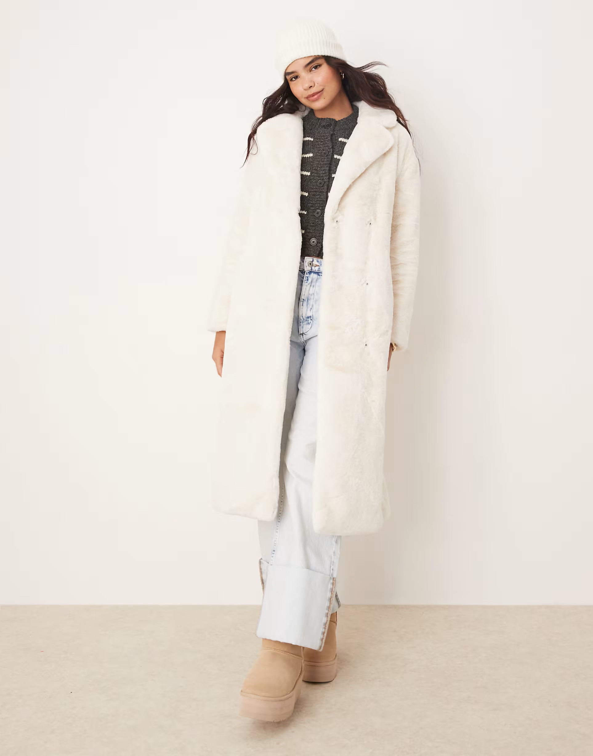 Glamorous cosy faux fur cream dressing gown coat | ASOS (Global)