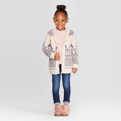 Toddler Girls' Long Sleeve Geometric Pattern Cardigan - Cat & Jack™ Cream | Target