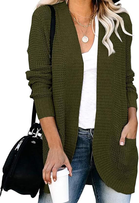 KIRUNDO 2021 Women’s Open Front Cardigan Long Sleeve Knitted Soft Sweater Loose Lightweight Slo... | Amazon (US)