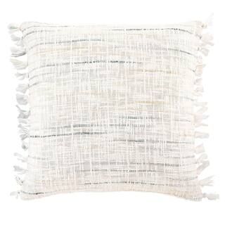 Home Decorators Collection White Stripe 18 in. x 18 in. Square Decorative Throw Pillow with Tasse... | The Home Depot