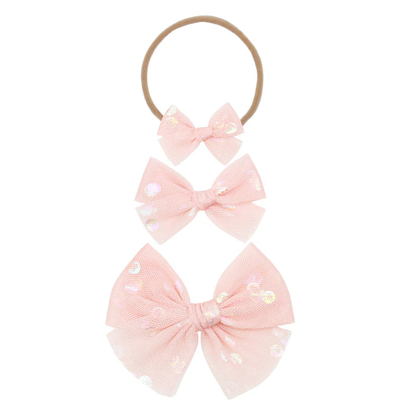 Tulle Bow - Blush Shimmer Dot Headband | Lou Lou & Company