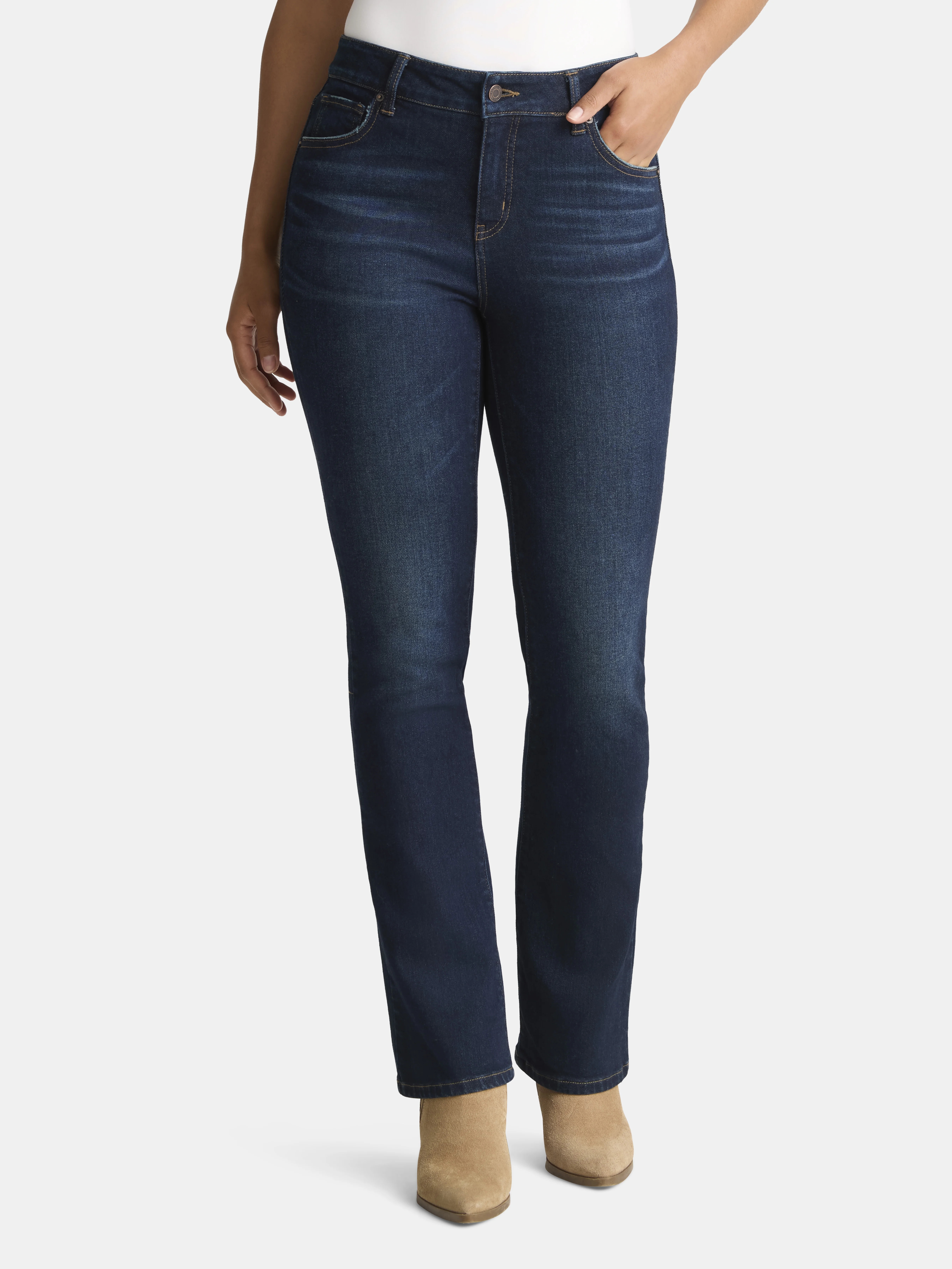 Time and Tru Women's Mid Rise Bootcut Jeans, Available in 30", 32", 34" Inseams, Sizes 0-20 | Walmart (US)