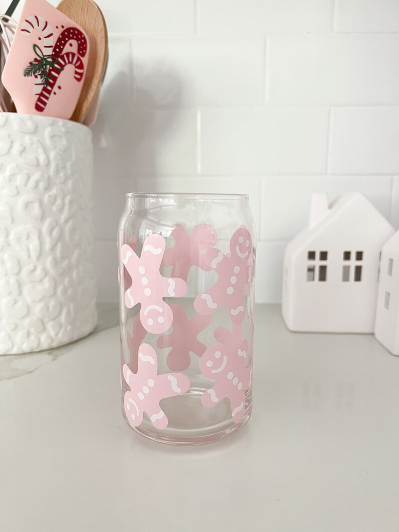 Pink Gingerbread Man Glass Can  Iced Coffee Cup  Soda Glass - Etsy | Etsy (US)
