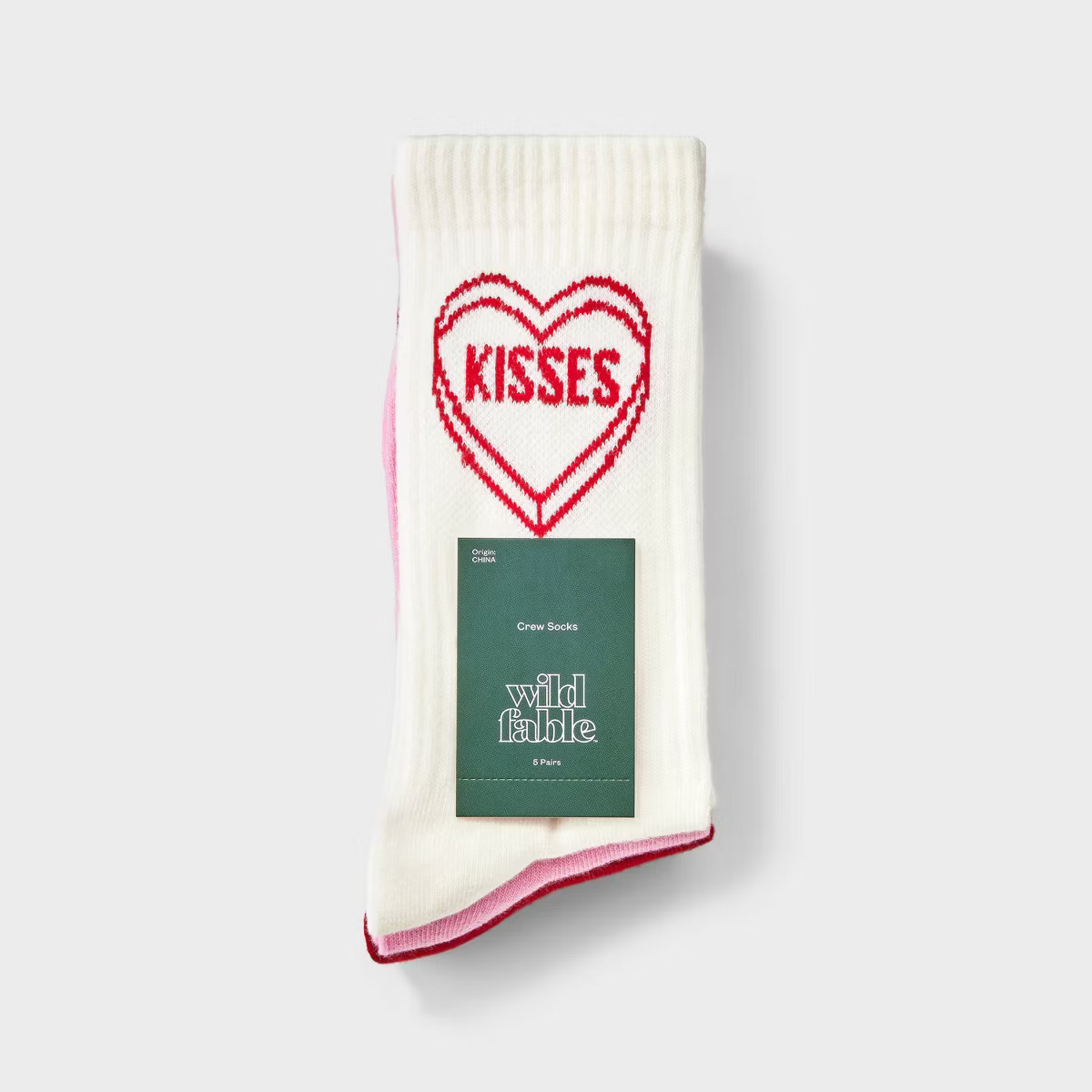 Women's 'Kisses' Candy Heart Ribbed Valentine's Day 5pk Crew Socks - Wild Fable™ Assorted Color... | Target