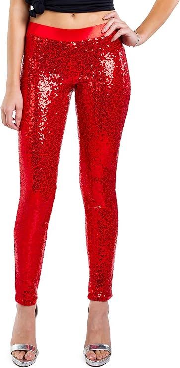 Tipsy Elves Women's Shiny Holiday Sequin Leggings | Amazon (US)