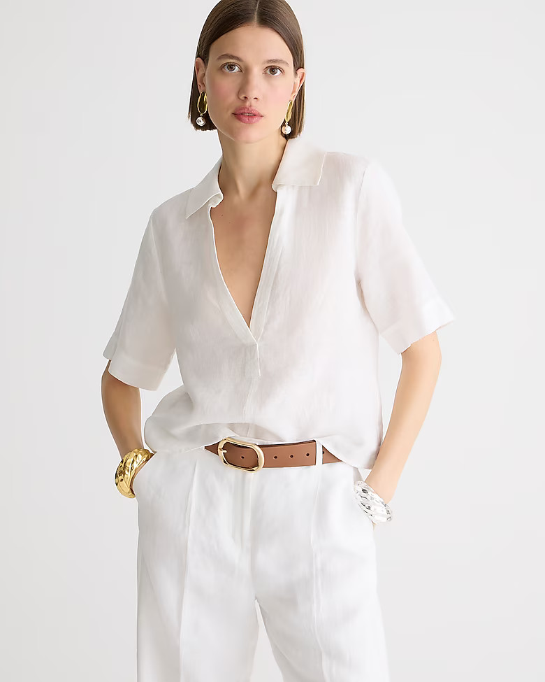 Bungalow popover top in linen | J. Crew US