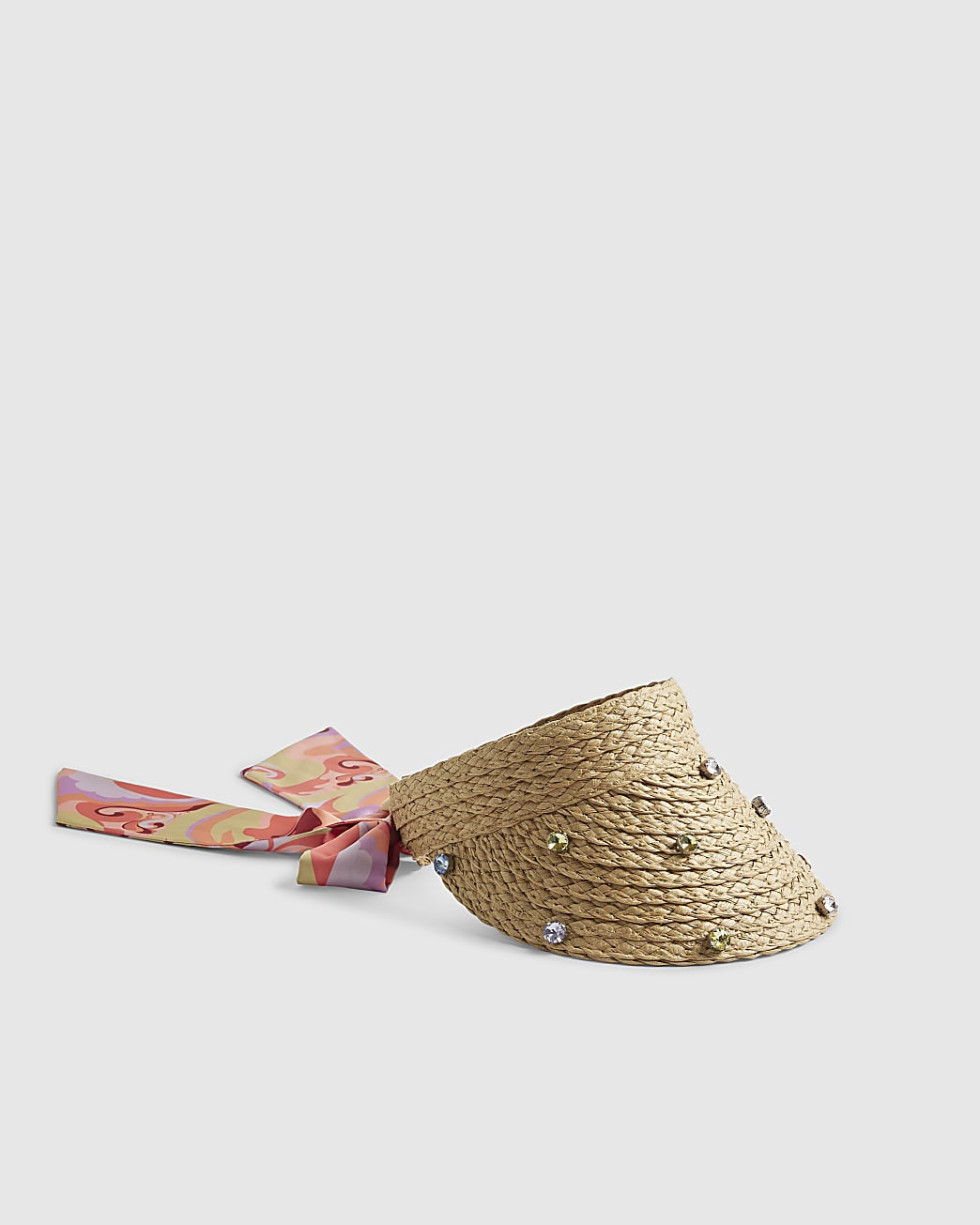 Beige Diamante Scarf Detail Visor Hat | River Island UK & IE