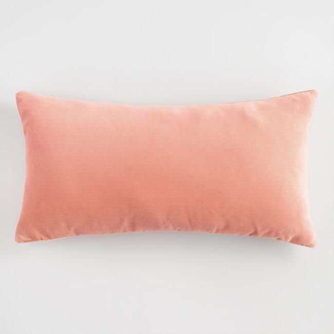 Oversized Salmon Pink Velvet Lumbar Pillow | World Market