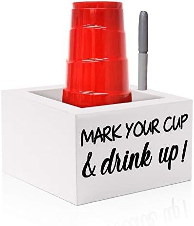 Mark Your Cup and Drink Up White Solo Cup Holder Autumn Picnic Party Wooden Utensil Organizer Storag | Amazon (US)