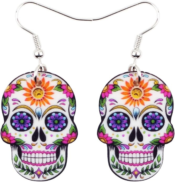 Acrylic Cute Halloween Sugar Skull Earrings Hanging Jewelry Day of the Dead Decor Gifts for Women | Amazon (US)