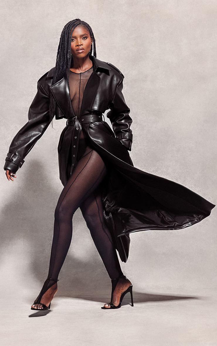 Black PU Oversized Trench Coat | PrettyLittleThing US