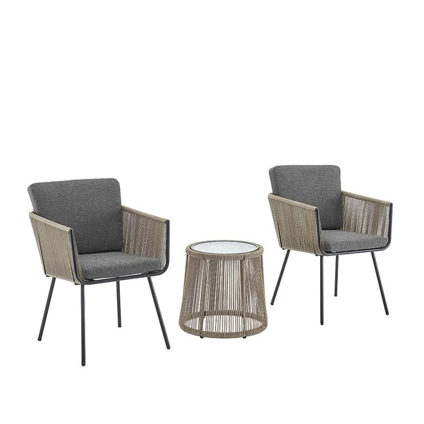 Barton 3-Pieces Outdoor Patio Wicker Chat Conversation Bistro Set (2) Chairs Armrest and Glass Ta... | Walmart (US)