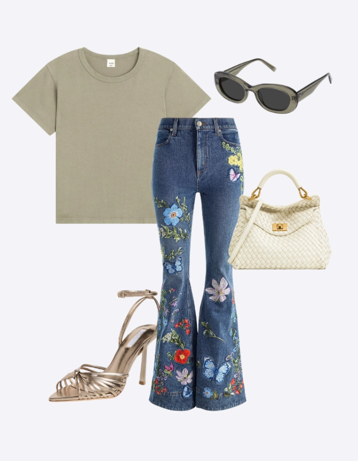 Embroidered Jeans + Metallic Strappy Heels // spring outfit // spring outfit idea // elevated casual outfits // casual classy outfits // spring style inspo

#LTKootd