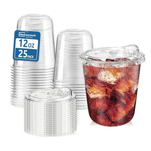 25 Pack 12 oz BPA-Free Clear Plastic Coffee Cups with Strawless Sip Lids - Leak-Proof Disposable To-Go Cups for Iced Coffee, Kids, Smoothies & Juice, Ideal for Daily Use & Small Gatherings | Amazon (US)