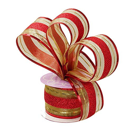 Red Gold Christmas Wired Ribbon - 2 1/2" x 10 Yards, Striped, Gift Wrapping, Wreath Decoration, Garland, Tree Topper Bow, Wedding, Reception, Anniversary, Fall, Valentine's Day | Amazon (US)
