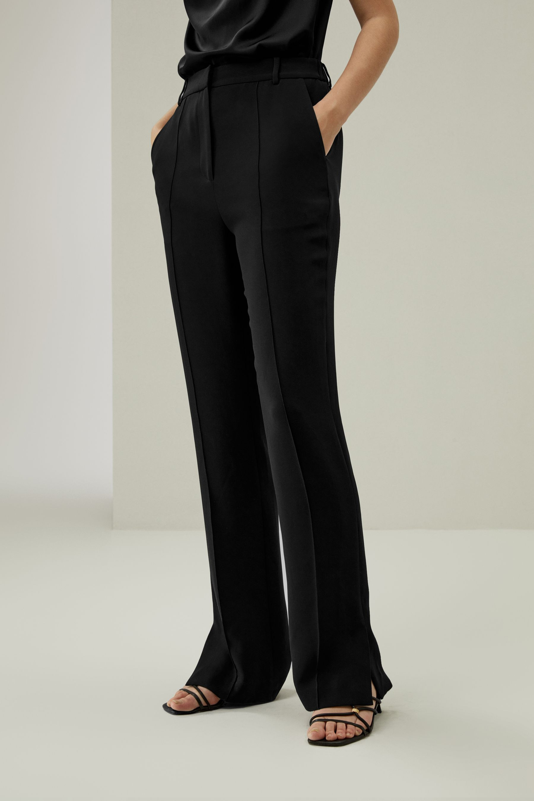 Silk Straight Leg Trousers with Side Slit | LILYSILK
