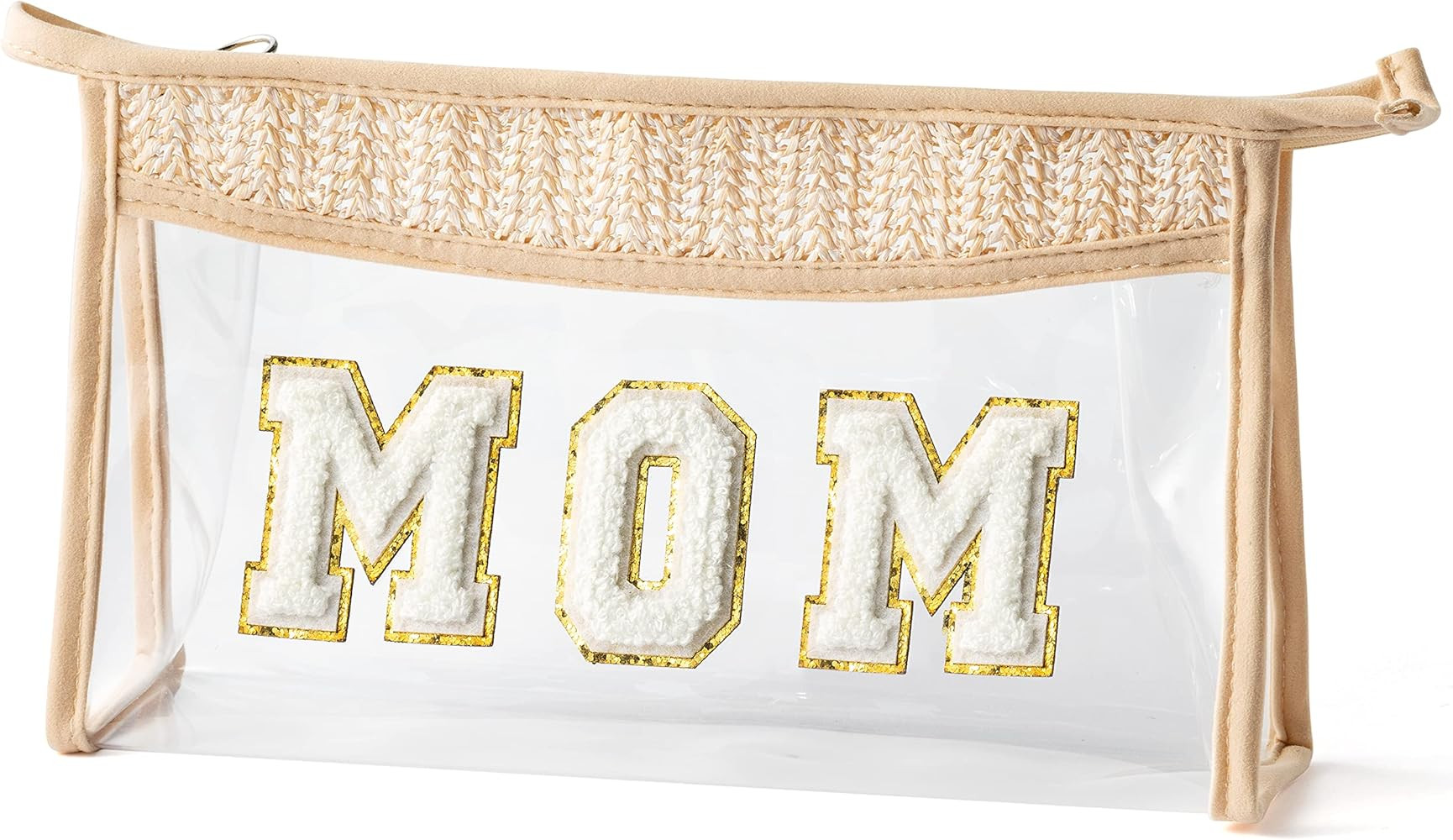 Boho Patch Makeup Bag For Mother Clear Toiletry Bag Varsity Letter Travel Cosmetic Bag beige Tran... | Amazon (US)
