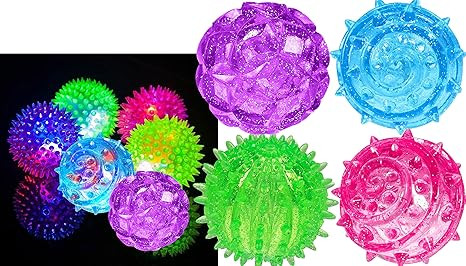 Light Up Spike Rubber Ball (Pack of 4) Strobe Flashing Lights Soft Colorful Cool Bouncy Stress Ba... | Amazon (US)