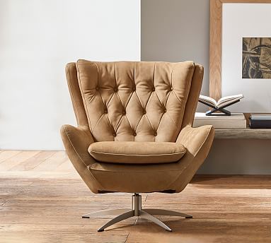 Wells Tufted Leather Swivel Armchair | Pottery Barn (US)