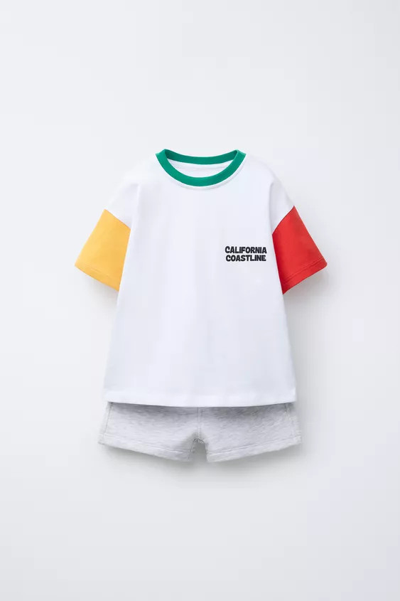 TEXT T-SHIRT AND HEATHERED BERMUDA JOGGING SET | Zara US