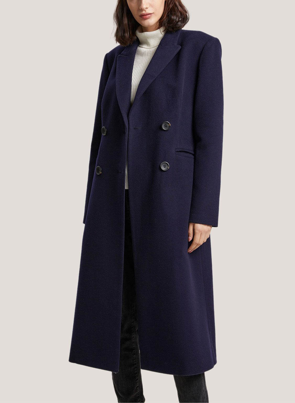 Double-Breasted Shoulder Pad Wool-Cashmere Coat | Silk Maison