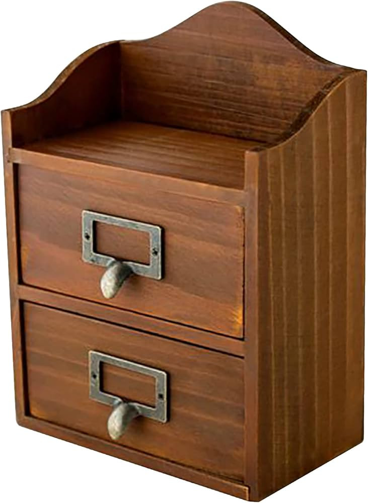 Mini Vintage 2 Drawer Desktop Organizer - Rustic Card Catalog with Label Holders - Small Chest fo... | Amazon (US)