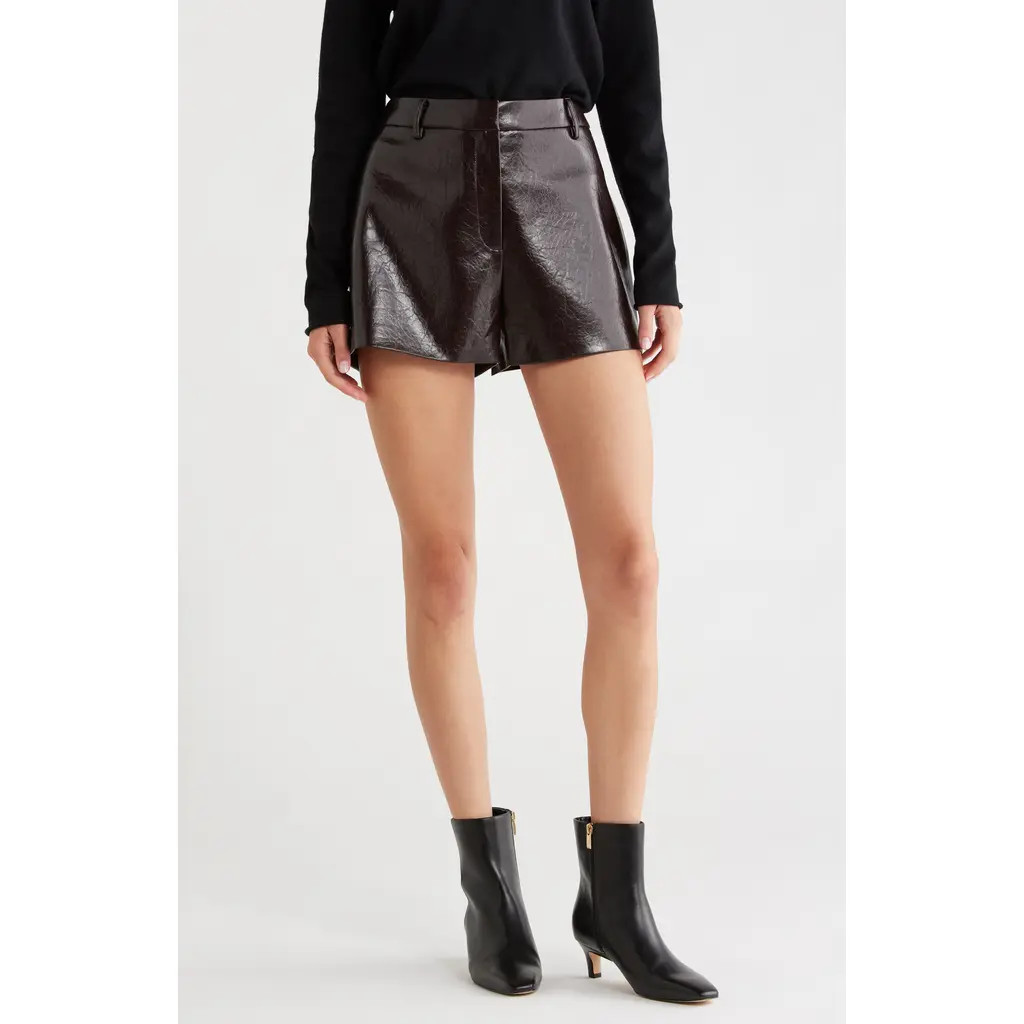 ASTR the Label Wynn High Waist Faux Leather Shorts in Dark Brown at Nordstrom, Size Medium | Nordstrom