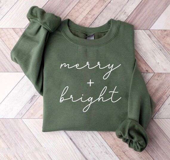 Merry and Bright Shirt, cute womens Christmas sweatshirt, womens holiday shirts, christmas crewne... | Etsy (US)