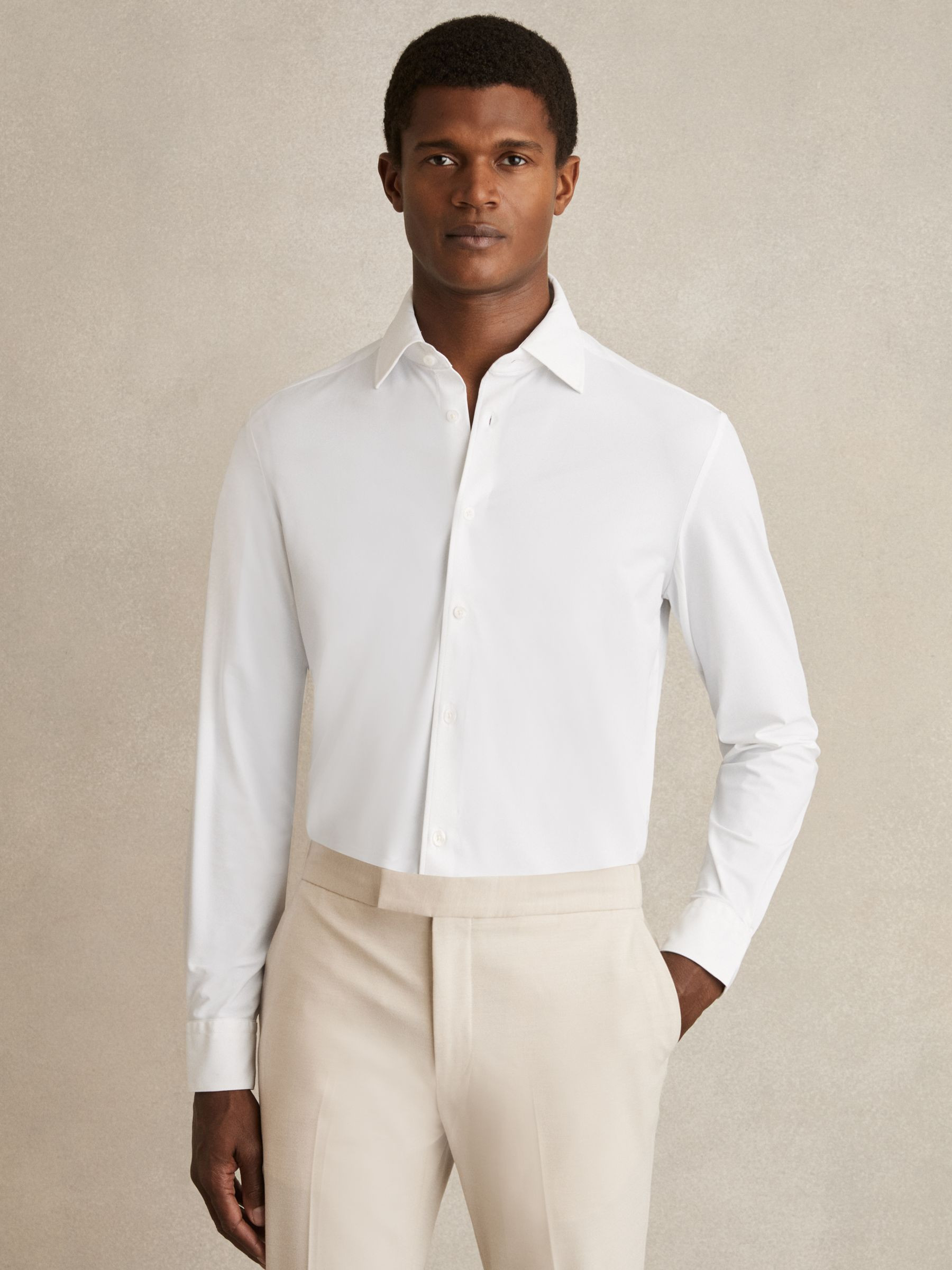 Reiss Long-Sleeve Slim-Fit Travel Shirt in White - REISS | Reiss UK