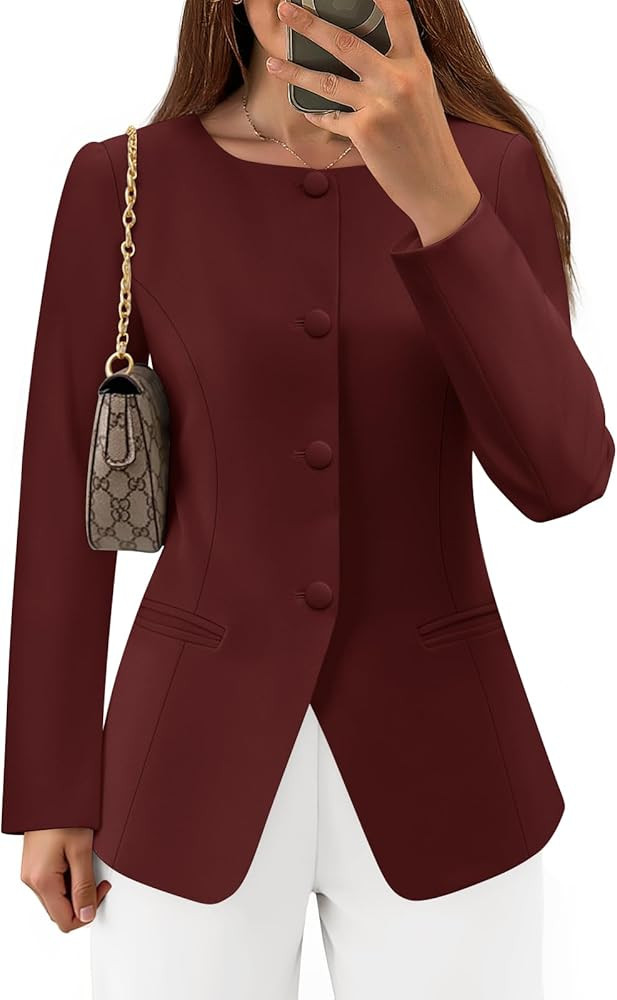 ZESICA Womens Business Casual Blazers Fall Long Sleeve Button Suit Jackets Office Work Outfits Fi... | Amazon (US)