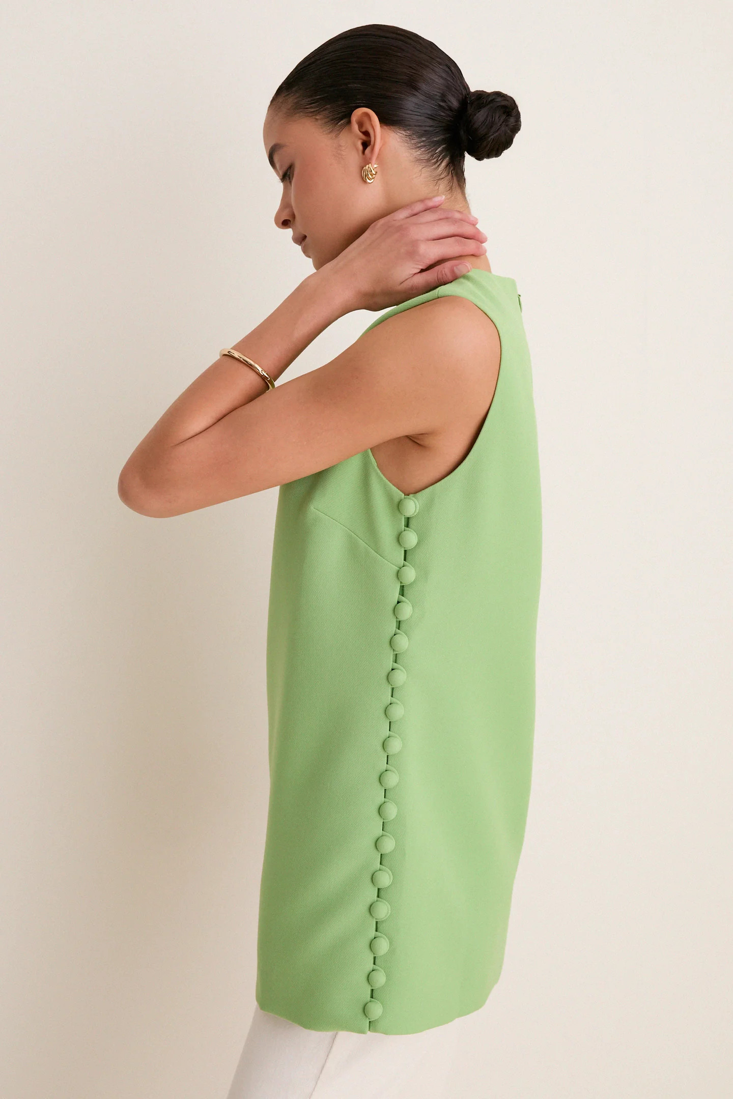 Pistachio Crepe Covered Button Millie Top | Tuckernuck (US)