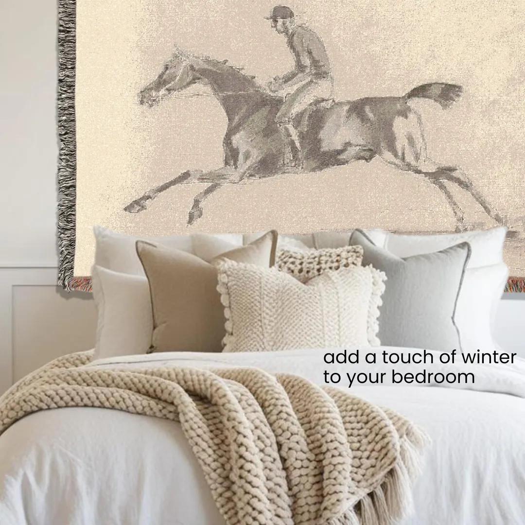 Vintage Equestrian Galloping Horse Art Woven Blanket Tapestry Wall Hanging Art Modern Farmhouse C... | Etsy (US)