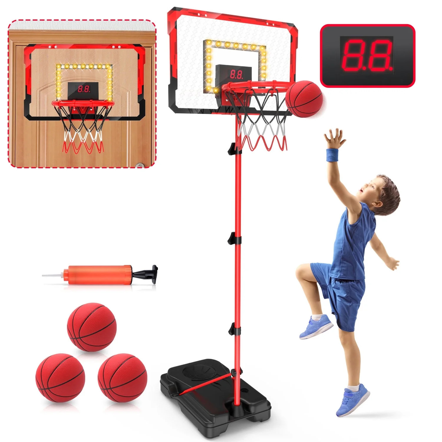 JoyStone 2-in-1 Kid Basketball Hoop with LED Lights & Scoreboard & 3 Balls, Toddler Basketball Ho... | Walmart (US)