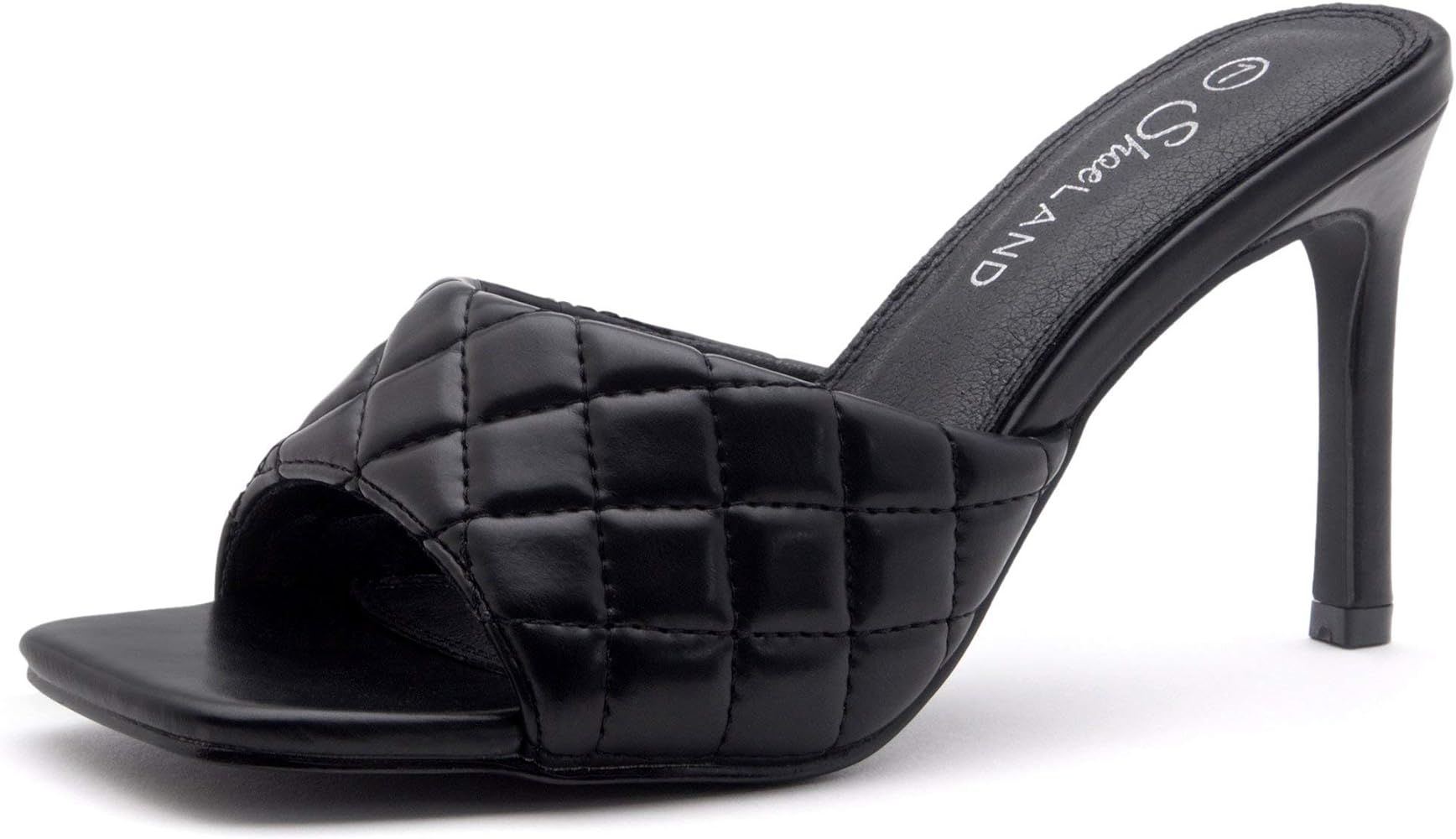 Shoe Land MELROSE Women's Square Open Toe High Heel Sandals Quilted Single Band Slip on Mules | Amazon (US)