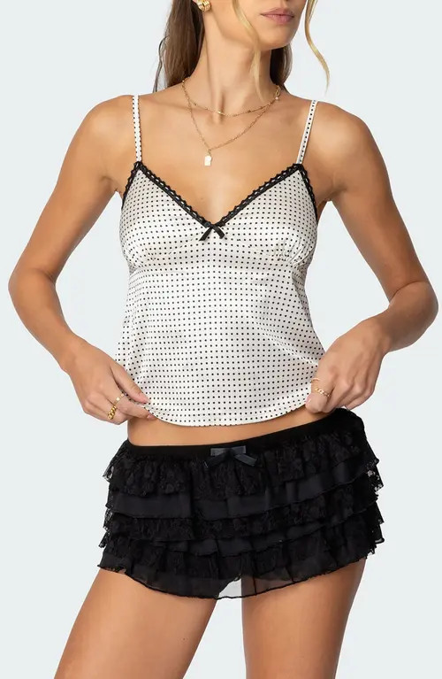 EDIKTED Polka Dot Satin Camisole in Cream at Nordstrom, Size Medium | Nordstrom