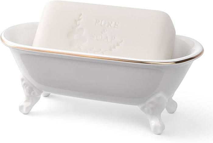 6.5" Ceramic Mini Decorative Clawfoot Bathtub Bar Soap Dish, Kitchen Sponge Holder and Shower Tra... | Amazon (US)