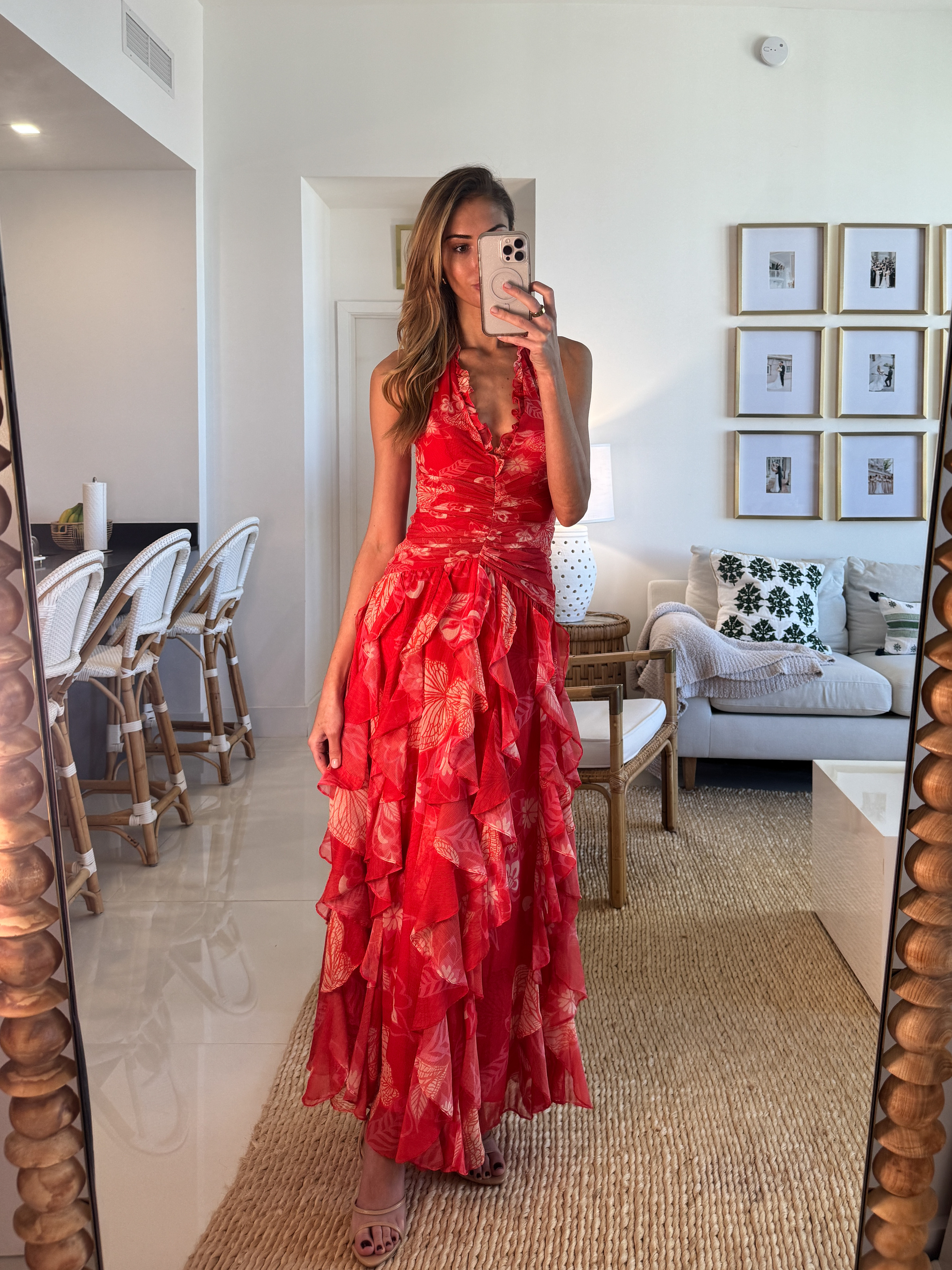 Patbo Ruffle Halter Gown. 💫 Wearing a size 2. I'm 5'10" for reference. Tags: patbo ruffle halter gown, patbo red ruffle halter dress, patbo red ruffle maxi dress, patbo dress dupe, patbo red floral gown, patbo dress dupes, patbo red dress dupe, red floral maxi dress, red ruffle maxi dress, red halter maxi dress, red formal dress, red wedding guest dress, red bridesmaid dress, tropical print maxi dress, summer wedding guest dress, beach wedding guest dress