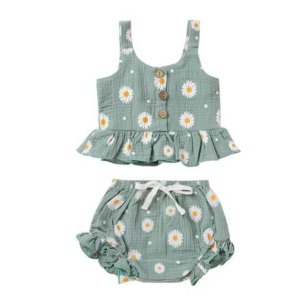 Musuos Baby Girls Daisy Print Suspender Camisole and Basic Shorts Bottoms 2 Pcs Set | Walmart (US)