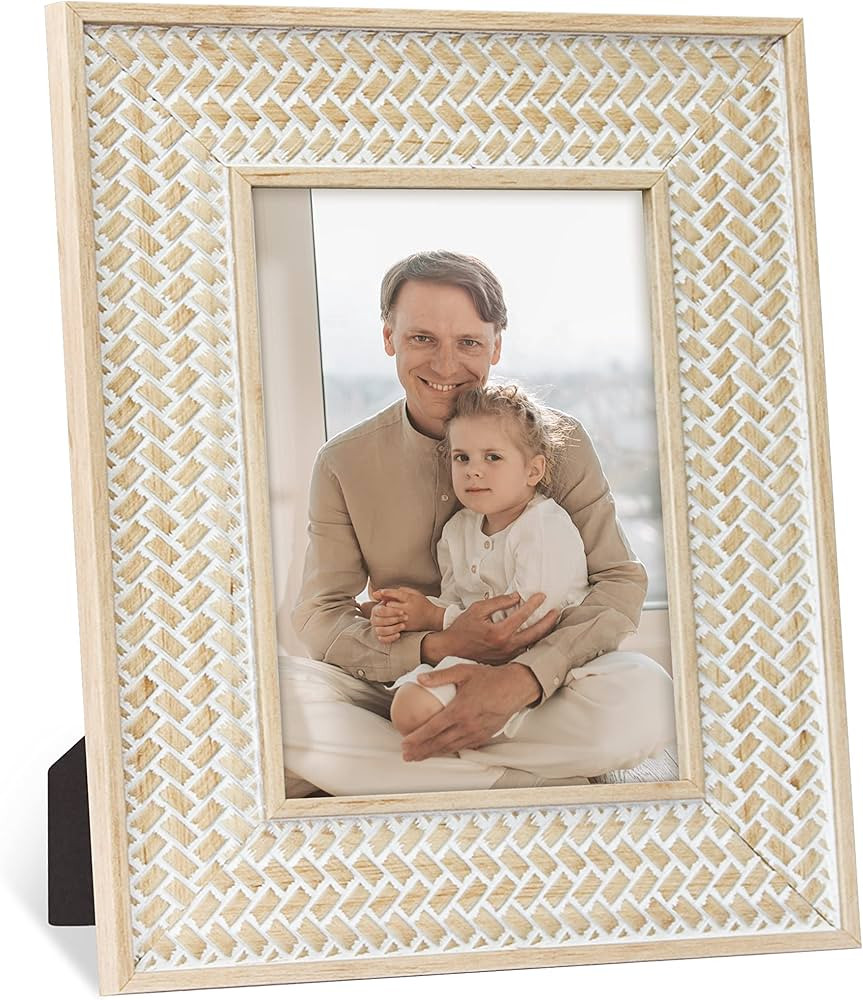 Sonefreiy 5x7 Picture Frame Boho Decor Beige Yellow Photo Frame Rattan Pattern for Desk and Wall ... | Amazon (US)