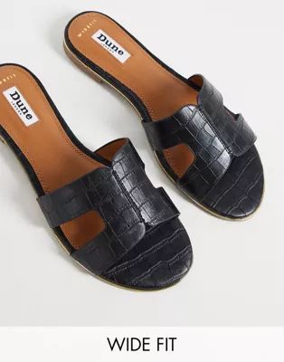 Dune Wide Fit loopy slip on flat sandals in black croc | ASOS (Global)