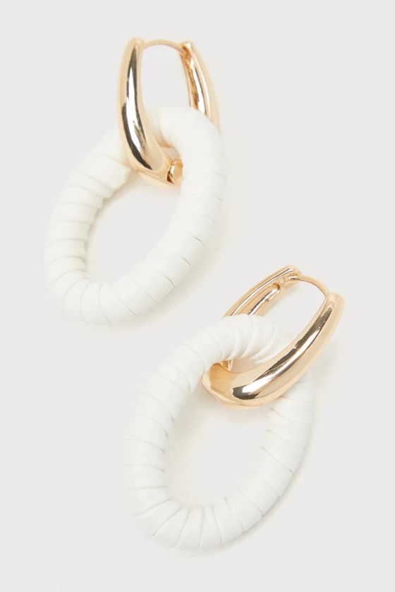 Edgy Element Gold and White Wrapped Interlocking Hoop Earrings | Lulus