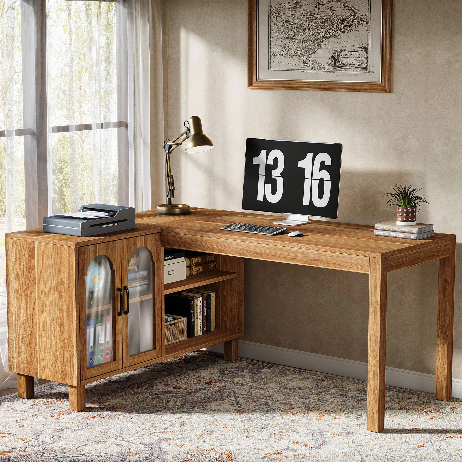 L Shaped Desk With Storage Cabinet, 59 Inch Corner Computer Desk Home Office Desk | Wayfair North America