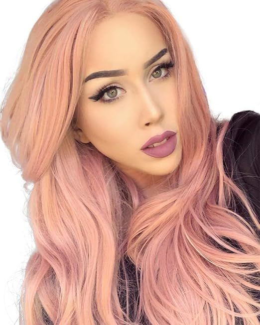 K'ryssma Fashion Orange Pink Lace Wig Mixed Color Glueless Long Natural Wavy Middle Part Syntheti... | Amazon (US)