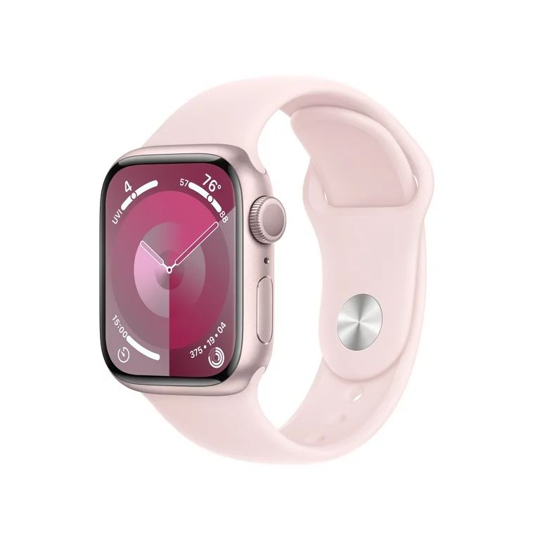 Apple Watch Series 9 GPS 41mm Pink Aluminum Case with Light Pink Sport Band - S/M | Walmart (US)
