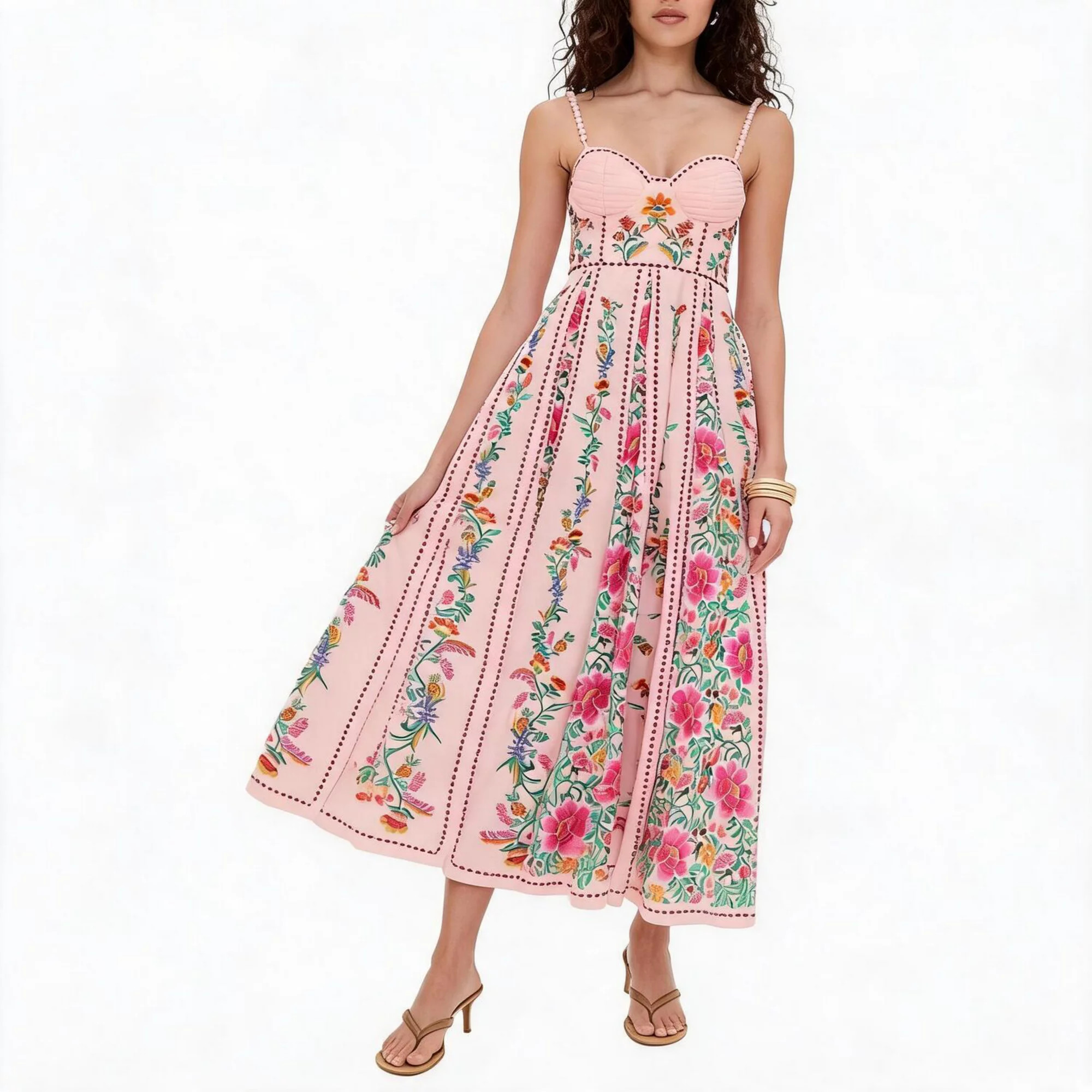 Floral Print Midi Dress with Bustier Front and Smocked Back Panel | Kohl's