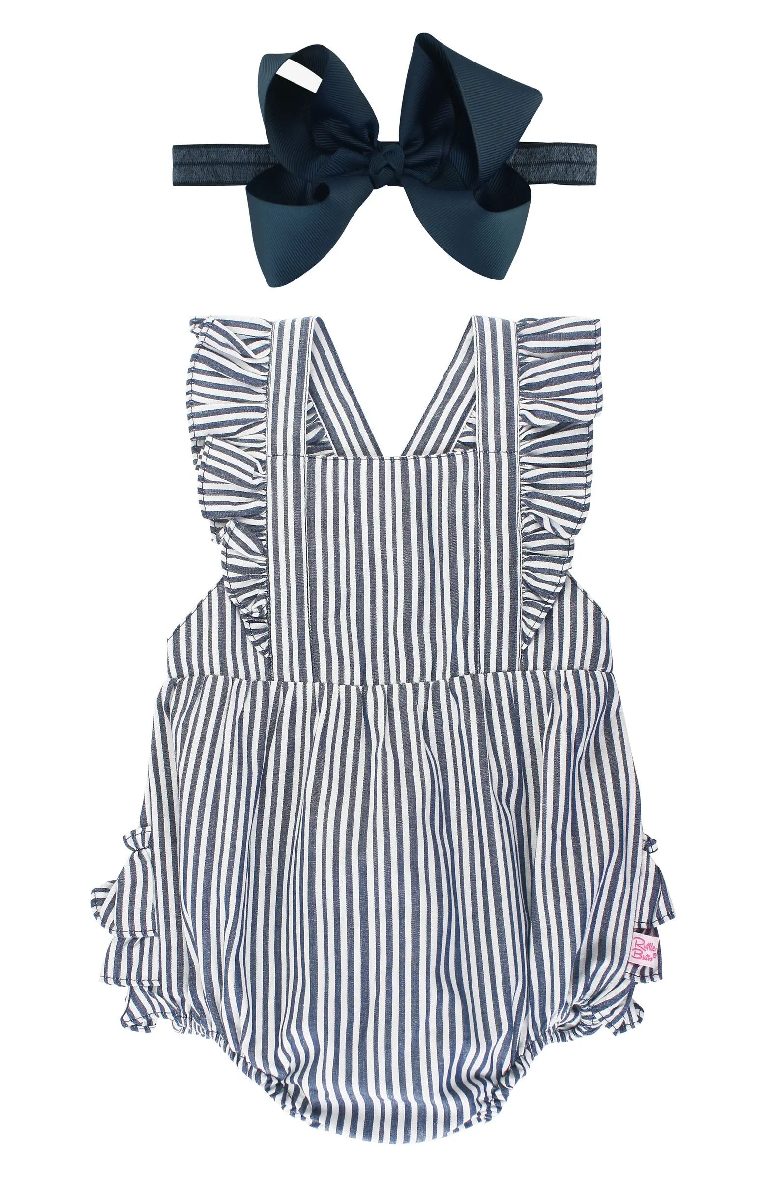 Stripe Bubble Romper & Bow Head Wrap Set | Nordstrom