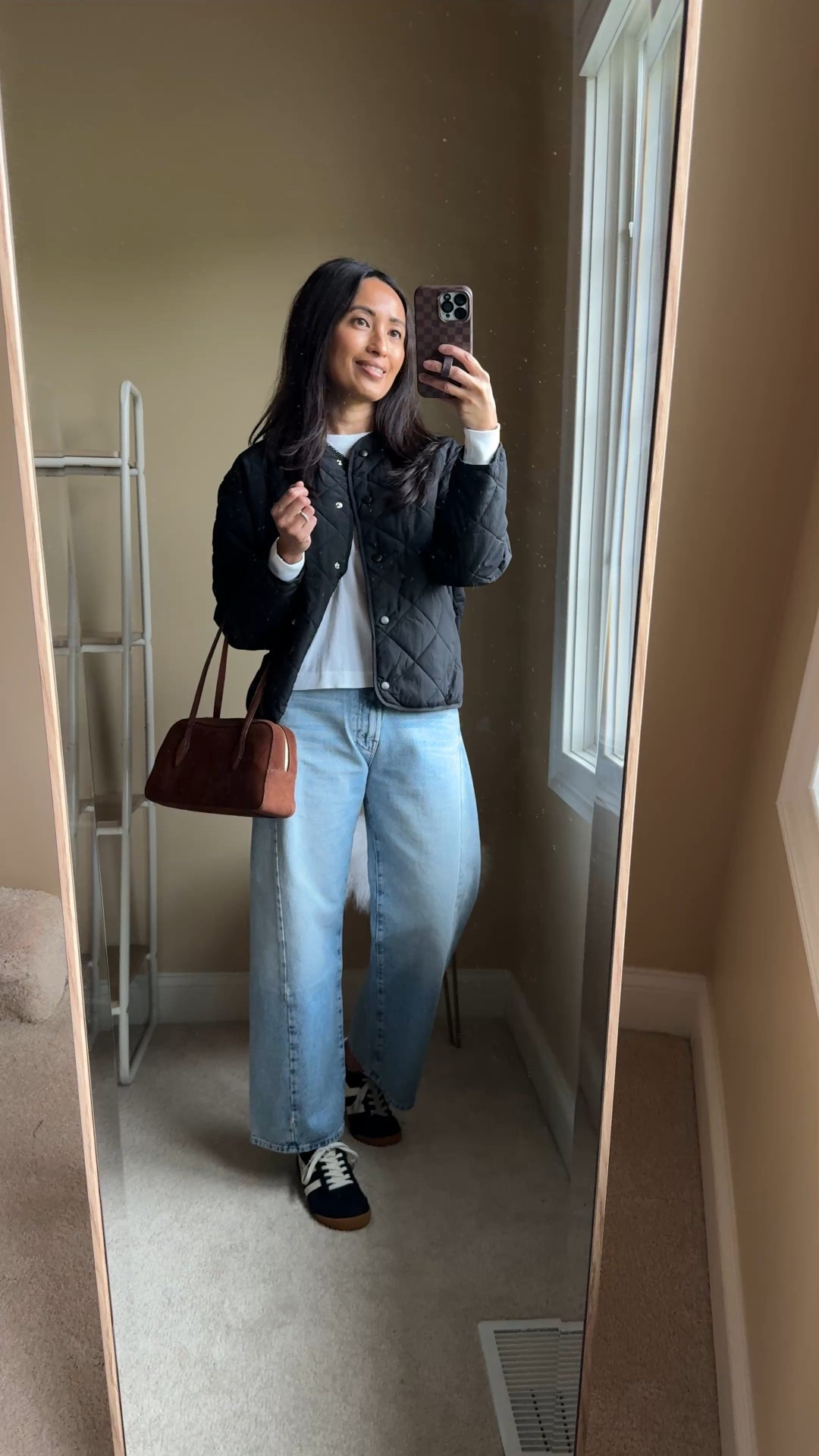 Fall jacket. Available in 2 colors. $45  
-Modern and chic take on a traditional quilted liner jacket. 
-Scarf piece is removable. 
-Quilted material seems good quality for the price and says to be water resistant. 
-True to size. I have longer arms and wish the sleeves were a tad bit longer. 
-Barrel jeans; I sized up. 
-Suede sneakers; I go between a 6 and 6.5 and took the 6 in both pairs. 
-Suede handbag. 
-Good basic long sleeve t-shirt; true to size. 
-Heart pendant in matte black. 


#LTKOver40 #LTKStyleTip #LTKFindsUnder50